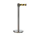 Montour Line Retractable Belt Rolling Stanchion, 2ft Sat.Steel Post  7.5ft Blk/Ye ME530-SS-BYD-75